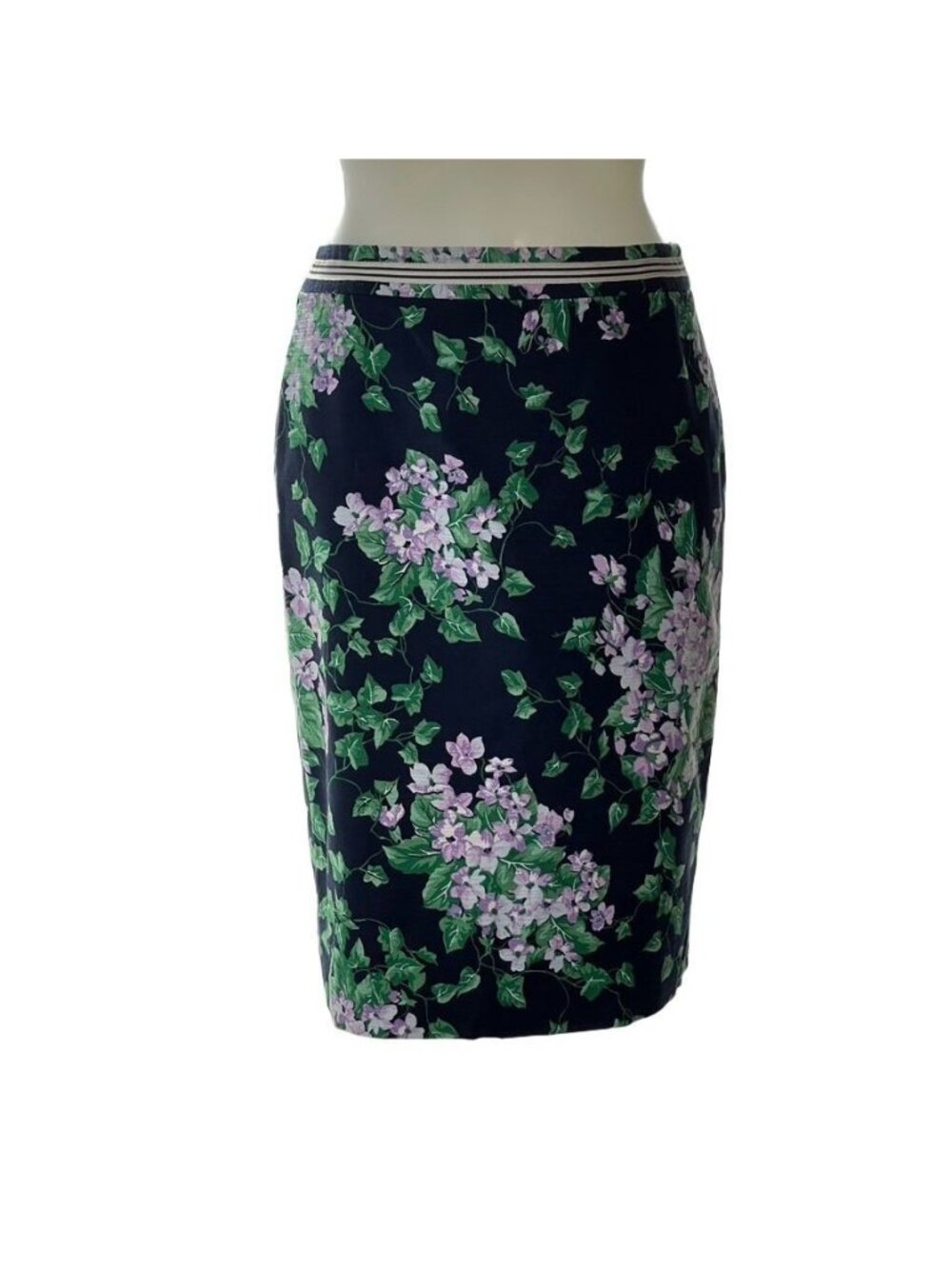 Talbots Oprah Magazine Collection Floral Pencil Skirt Size 4 Navy Green Purple C